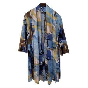NWT Creation XL Sheer Lightweight Long Abstract Open Front Cardigan 3/4 Sleeve